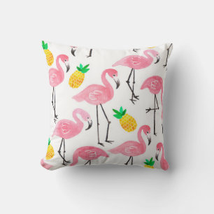 Waterverf roze flamingo en gele ananas  kussen