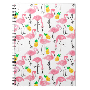 Waterverf roze flamingo en gele ananas  notitieboek