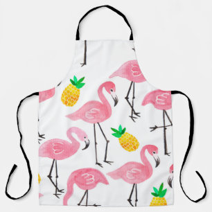 Waterverf roze flamingo en gele ananas schort