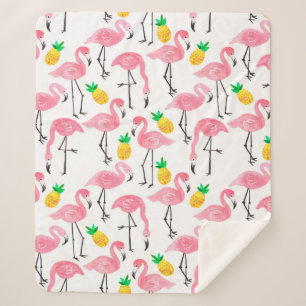 Waterverf roze flamingo en gele ananas sherpa deken