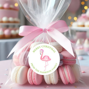 Waterverf Roze Flamingo Kerstcadeau Ronde Sticker