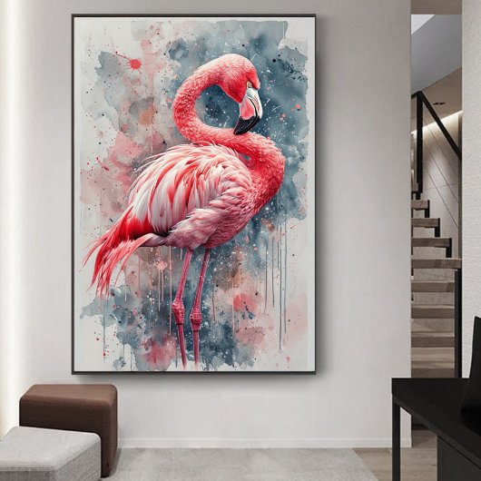 Waterverf roze flamingo kunst poster