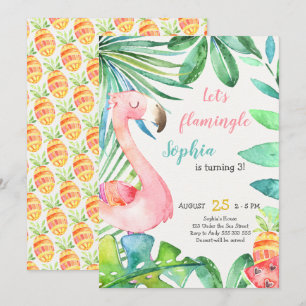 Waterverf Roze Flamingo Let's Flamingle Birthday Kaart