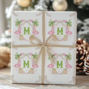 Waterverf Roze Flamingo Monogram Crest Cadeaupapier