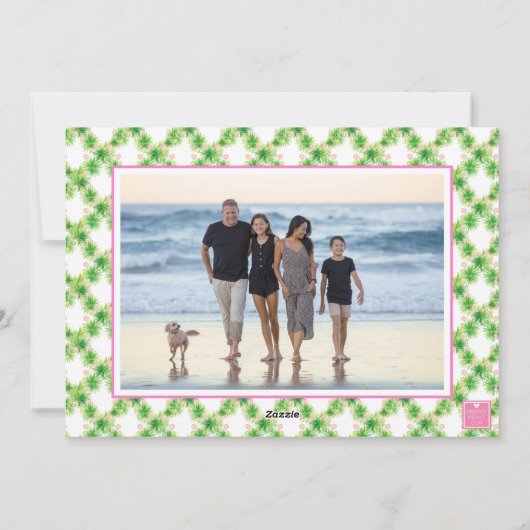 Waterverf Roze Flamingo Monogram Crest Foto Feestdagenkaart (Achterkant)