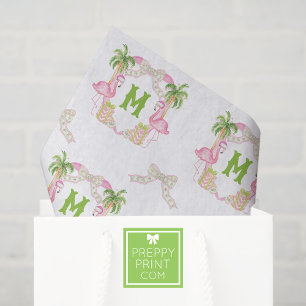 Waterverf Roze Flamingo Monogram Crest Tissuepapier