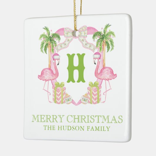 Waterverf Roze Flamingo Monogram Kam Kerst Keramisch Ornament (Links)