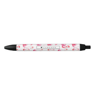 Waterverf Roze Flamingo patroon Gepersonaliseerd Zwarte Inkt Pen
