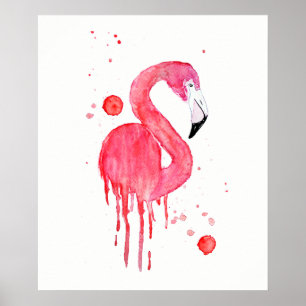 Waterverf Roze Flamingo Poster