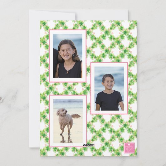 Waterverf Roze Flamingo Strand Kerstfoto Feestdagenkaart (Achterkant)