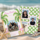 Waterverf Roze Flamingo Strand Kerstfoto Feestdagenkaart