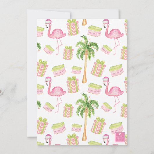 Waterverf Roze Flamingo Strand Kerstfoto Kaart (Achterkant)