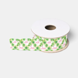 Waterverf Roze Flamingo Strand Kerstmis Grosgrain Lint
