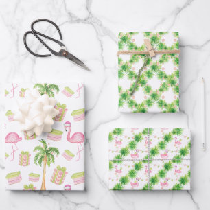 Waterverf Roze Flamingo Strand Kerstmis Inpakpapier Vel