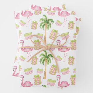 Waterverf Roze Flamingo Strand Kerstmis Inpakpapier Vel