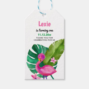 Waterverf Roze Flamingo Tropical Birthday Cadeaulabel