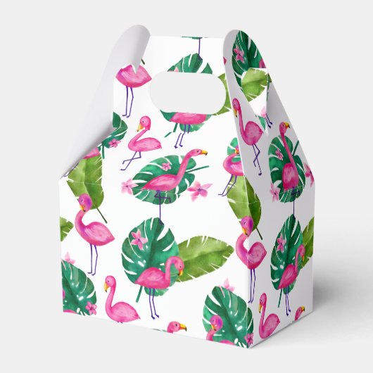 Waterverf Roze Flamingo Tropical Leaves Pattern Bedankdoosjes (Achterkant)
