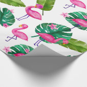 Waterverf Roze Flamingo Tropical Leaves Pattern Cadeaupapier (Hoek)