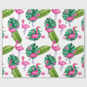 Waterverf Roze Flamingo Tropical Leaves Pattern Cadeaupapier (Vlak)