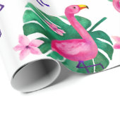 Waterverf Roze Flamingo Tropical Leaves Pattern Cadeaupapier (Rol Hoek)