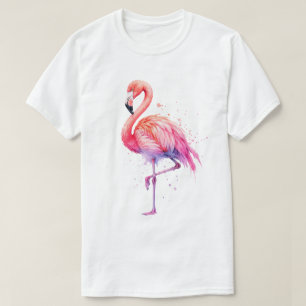 Waterverf Roze Flamingo Verfspatten T-shirt