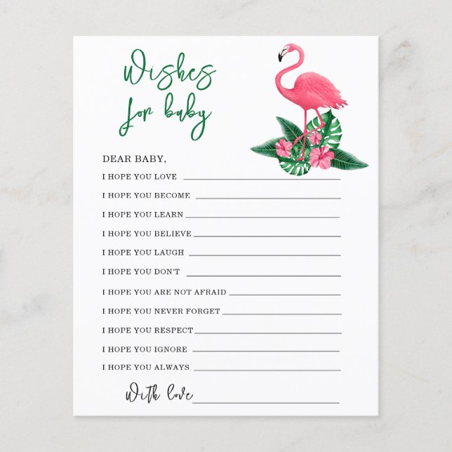 Waterverf roze flamingo - wensen voor baby (Voorkant)