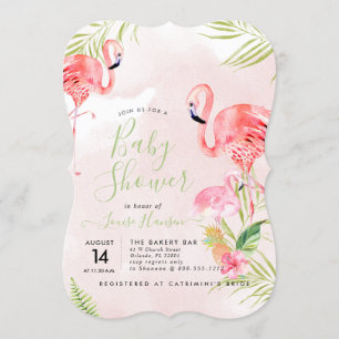 Waterverf Roze Flamingo's Baby shower Kaart