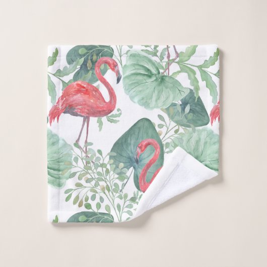 Waterverf Roze flamingos en bladeren. Bad Handdoek (Wasdoekje)