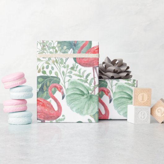 Waterverf Roze flamingos en bladeren Cadeaupapier (Baby Shower)