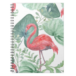 Waterverf Roze flamingos en bladeren. Notitieboek