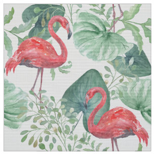 Waterverf Roze flamingo's en bladeren. Stof