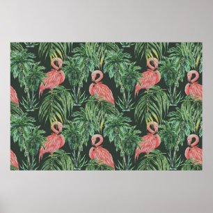 Waterverf roze flamingos, exotische vogels, tropis poster