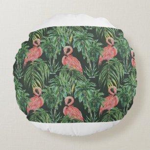 Waterverf roze flamingos, exotische vogels, tropis rond kussen