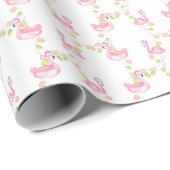 Waterverf Roze Flamingo's & Lichten Kerst Cadeaupapier (Rol Hoek)