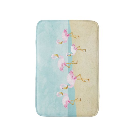 Waterverf Roze flamingos op het strand Badmat (Voorkant Verticaal)