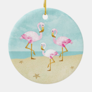 Waterverf Roze flamingos op het strand Keramisch Ornament