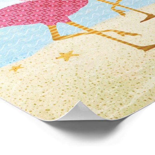 Waterverf Roze flamingos op het strand Poster (Hoek)