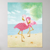 Waterverf Roze flamingos op het strand Poster (Voorkant)