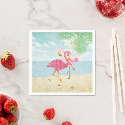 Waterverf Roze flamingos op het strand Servetten (Insitu)