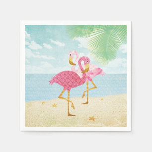 Waterverf Roze flamingos op het strand Servetten