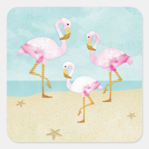 Waterverf Roze flamingos op het strand Vierkante Sticker