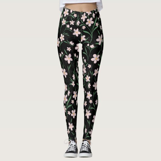 Waterverf Roze flesje met botanische zwarte patroo Leggings (Voorkant)