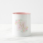 Waterverf Roze Floral Aangepaste Monogram koffie M Mok (Midden)