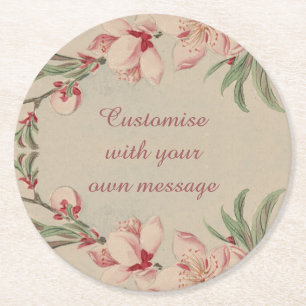  Waterverf Roze Floral - Aangepaste tekst Ronde Kartonnen Onderzetter