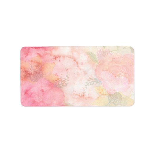 Waterverf Roze Floral Achtergrond Etiket (Voorkant)