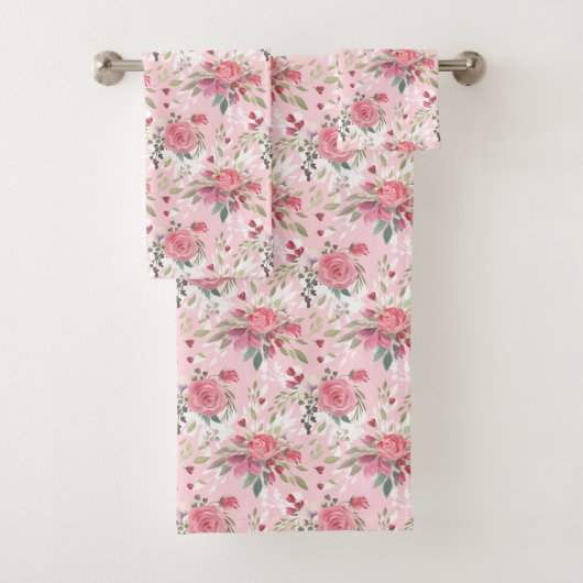 Waterverf Roze Floral Bad Handdoek (Insitu)