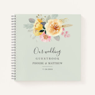 Waterverf Roze Floral Botanical Wedding Guestbook Notitieboek