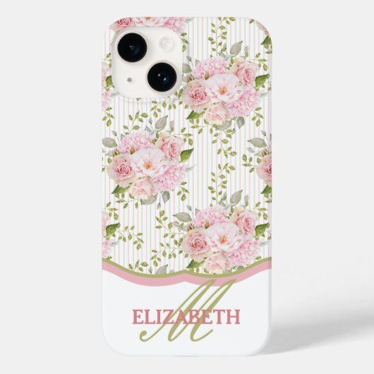 Waterverf Roze Floral Bouquets Monogram Case-Mate iPhone Case (Achterkant)