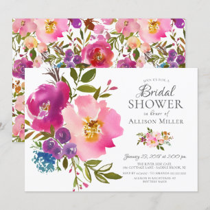 Waterverf Roze Floral Bridal Shower Invitations Kaart