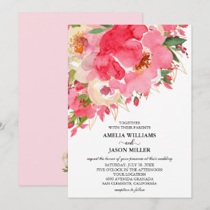 Waterverf - Roze - Floral bruiloft